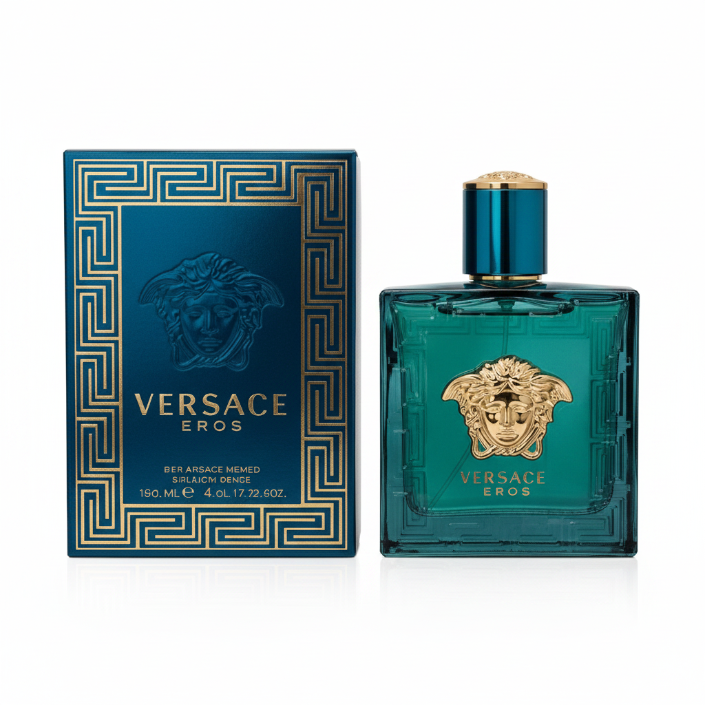 Versace Eros perfume bottle on white backgroundVersace Eros Eau de Toilettemasculine strength 