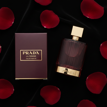 La Femme Prada — flat lay on black velvet